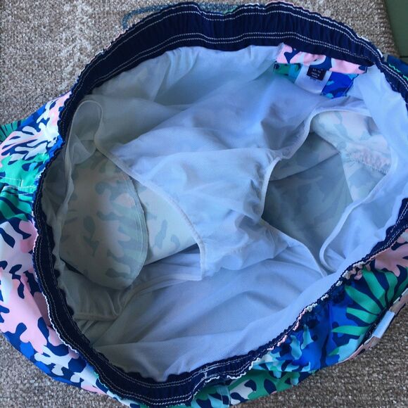 Lands' End Men Swim Trunks Shorts XXL Leaf Print Pockets Tropical Beach Resort - Picture 8 of 11